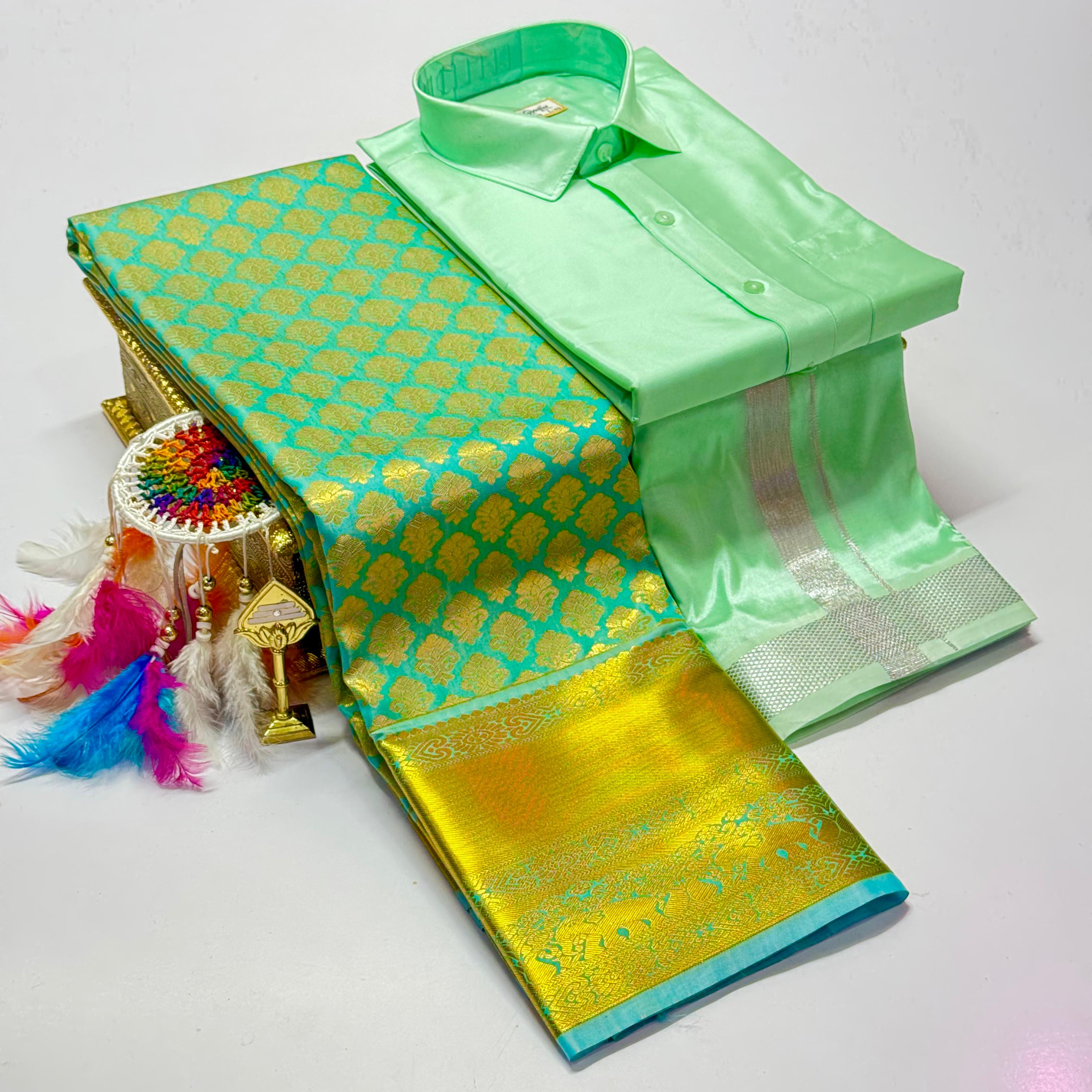 Premium Pattu Couple Saree and Dhoti Set