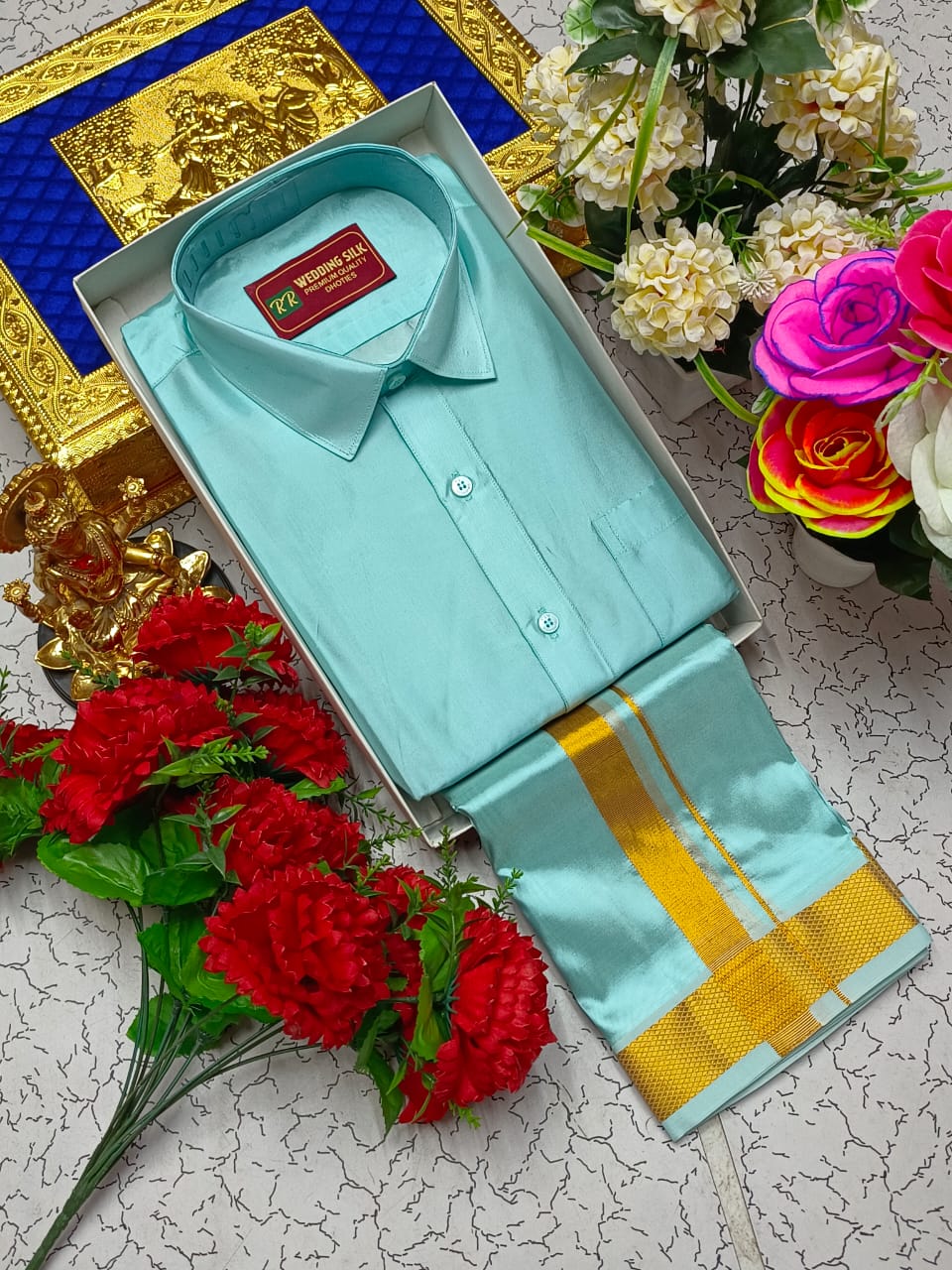 Golden Border Pattu Dhoti Shirt