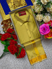 Copper Border Pattu Dhoti Shirt