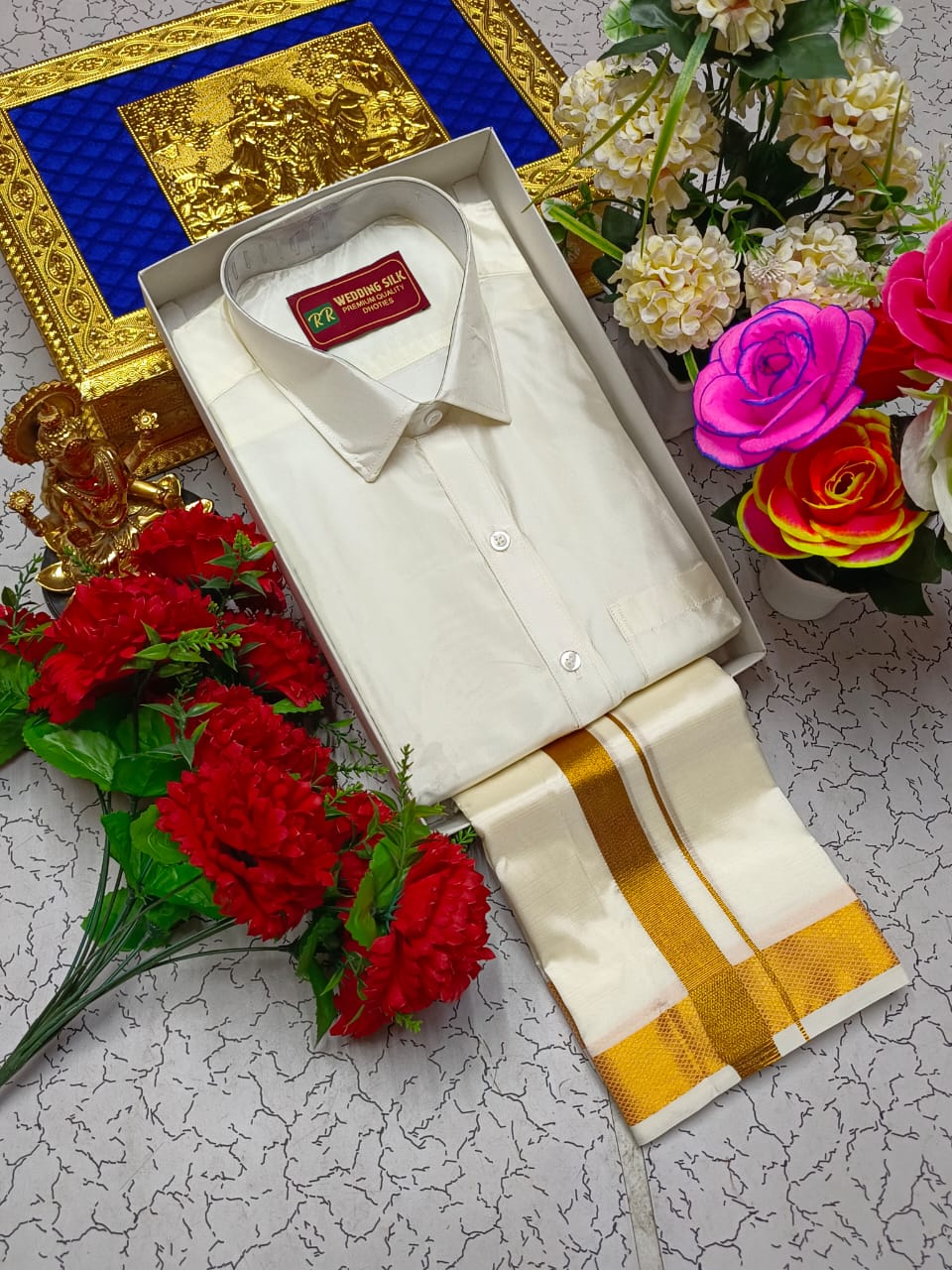 Golden Border Pattu Dhoti Shirt