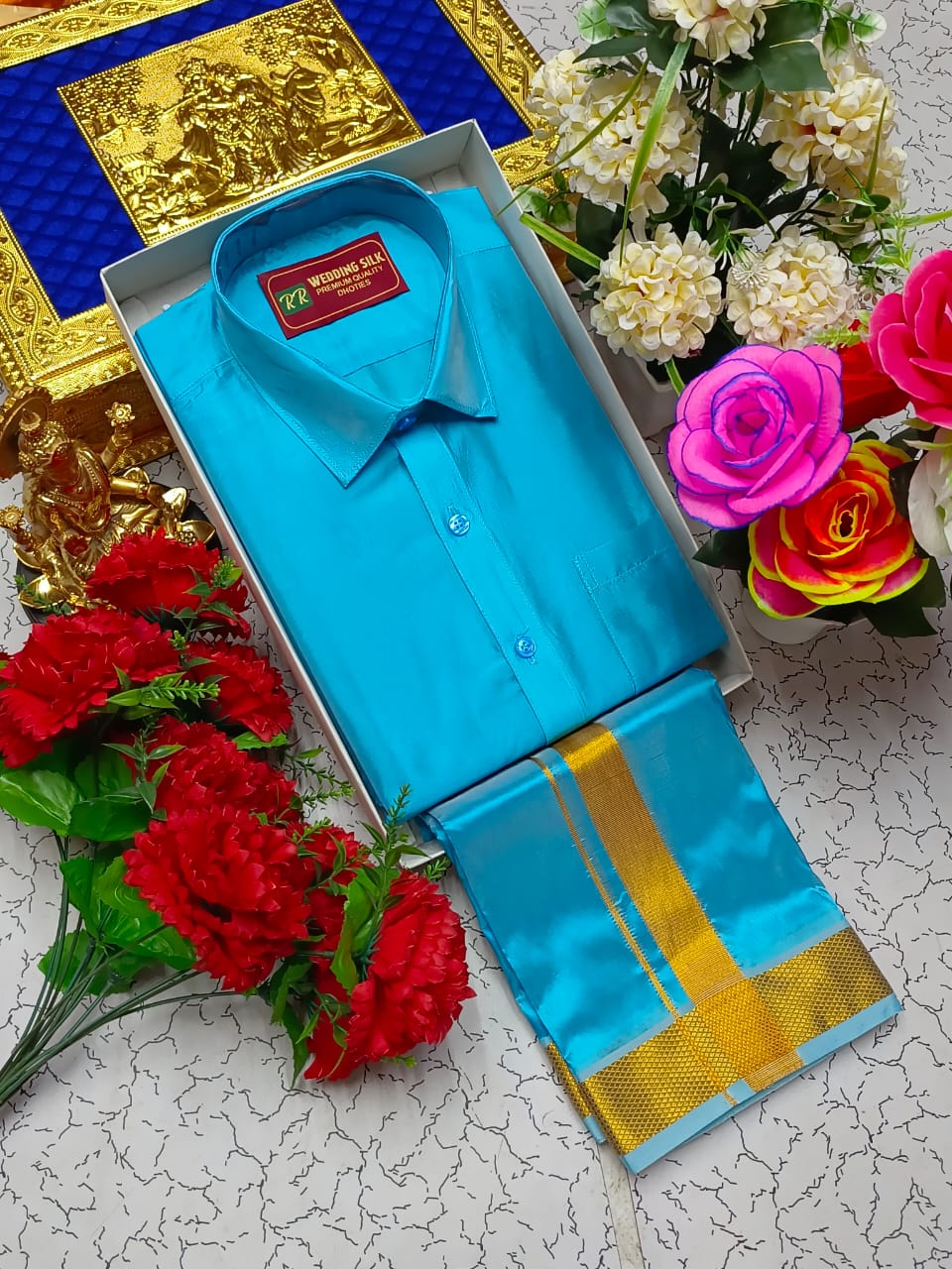 Golden Border Pattu Dhoti Shirt