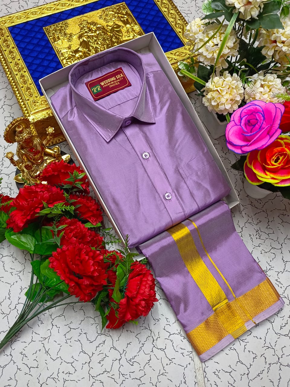 Golden Border Pattu Dhoti Shirt