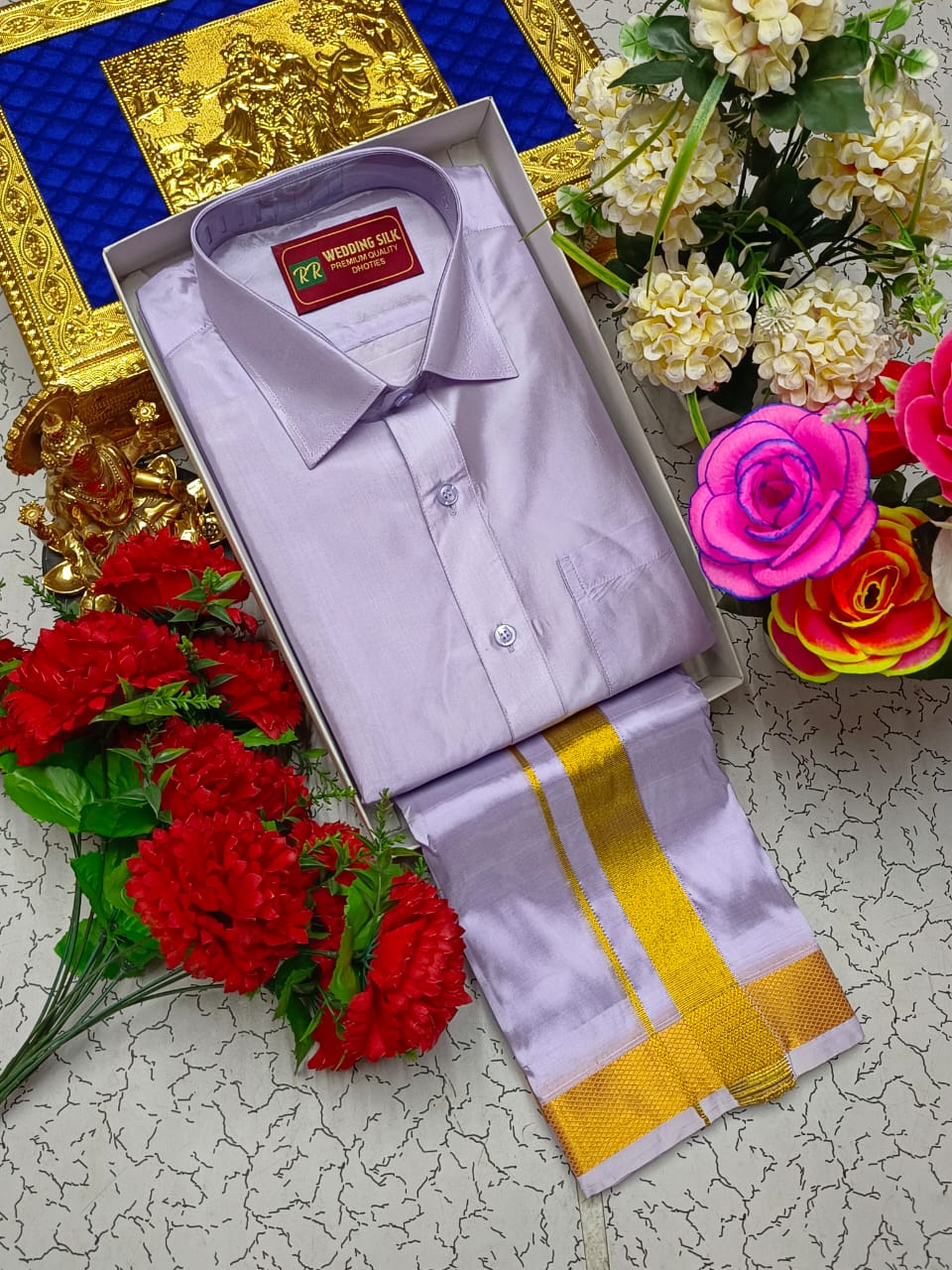 Golden Border Pattu Dhoti Shirt