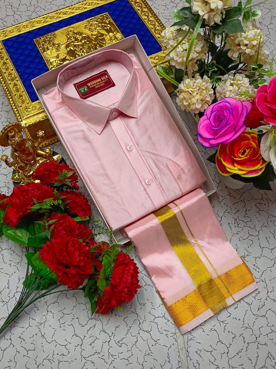 Golden Border Pattu Dhoti Shirt