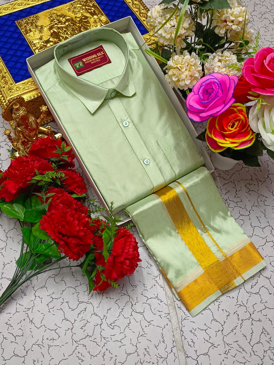 Golden Border Pattu Dhoti Shirt