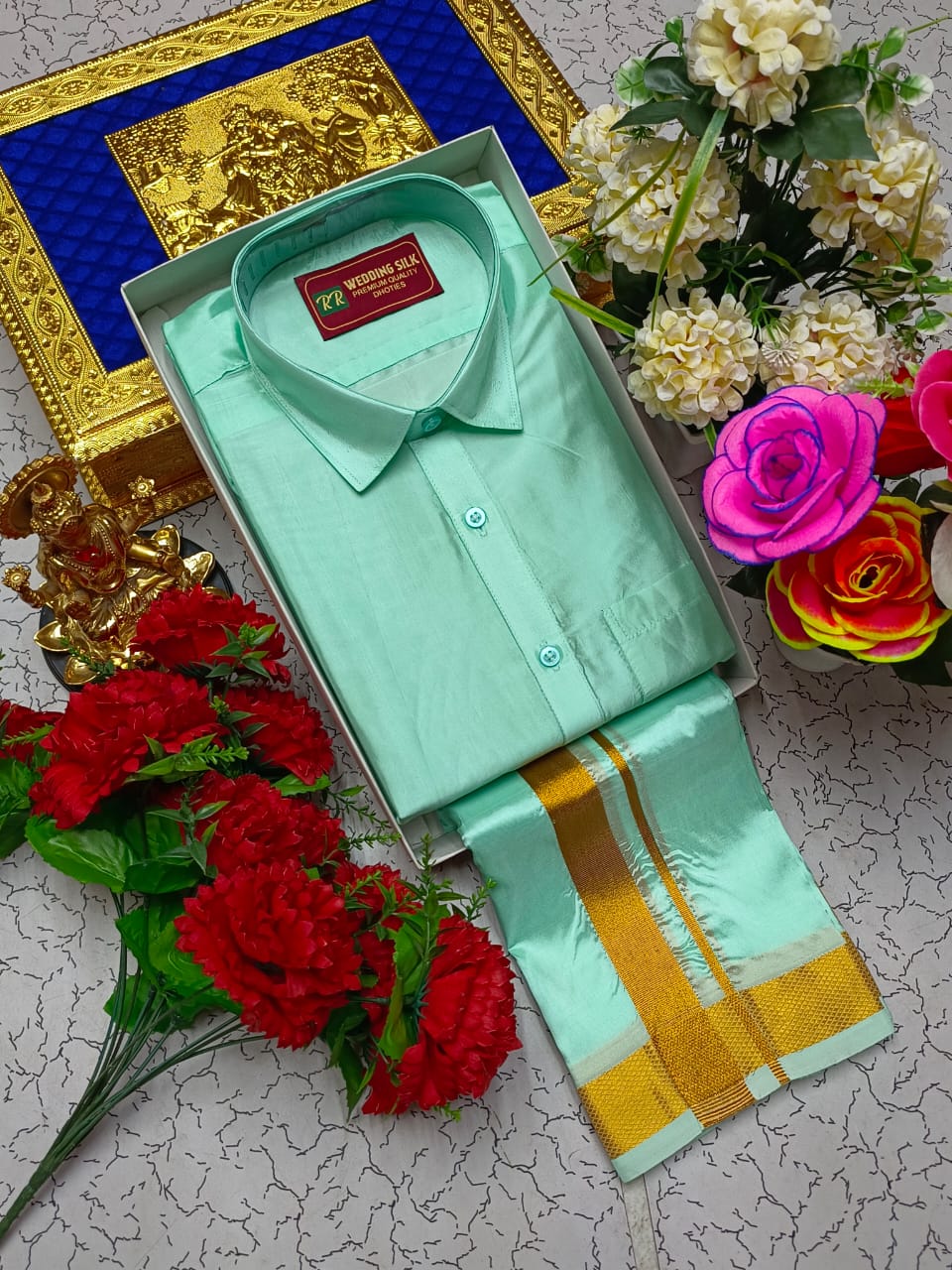 Golden Border Pattu Dhoti Shirt