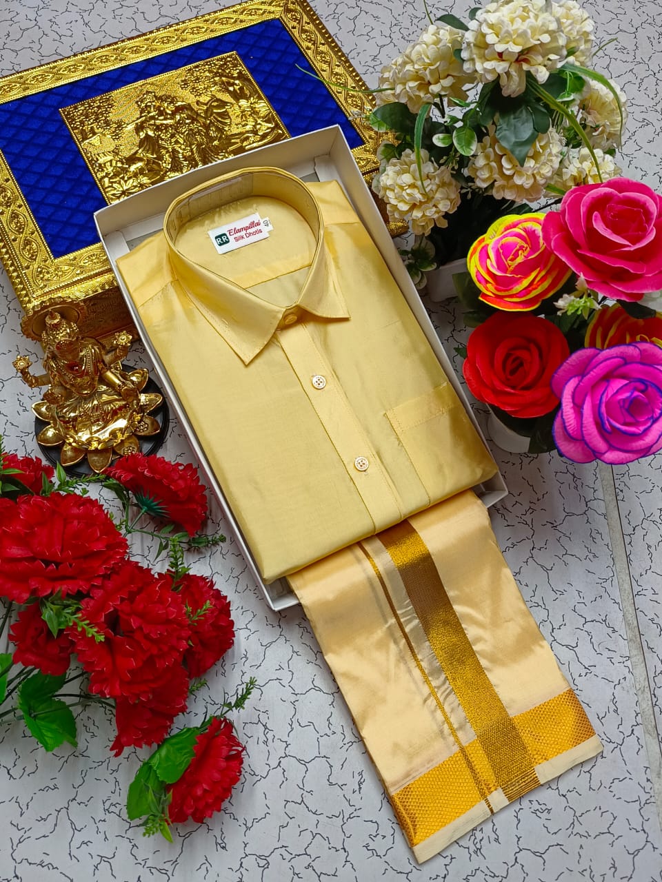 Golden Border Pattu Dhoti Shirt