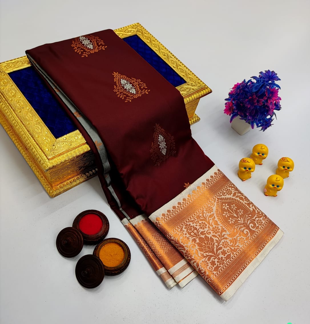 Maroon Korvai Kottanchi Meena Work Premium Soft Silk Saree