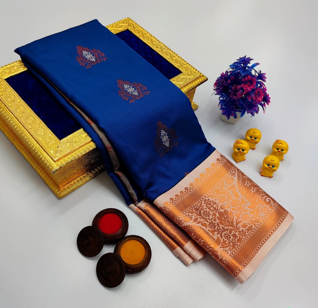 Royal Blue Korvai Kottanchi Meena Work Premium Soft Silk Saree