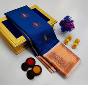 Royal Blue Korvai Kottanchi Meena Work Premium Soft Silk Saree