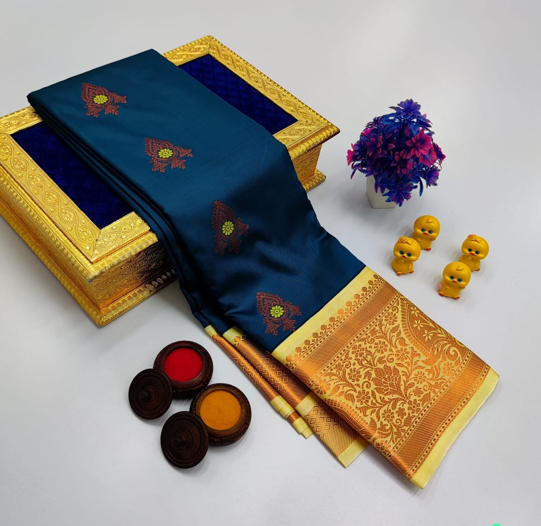 Teal Green Korvai Kottanchi Meena Work Premium Soft Silk Saree
