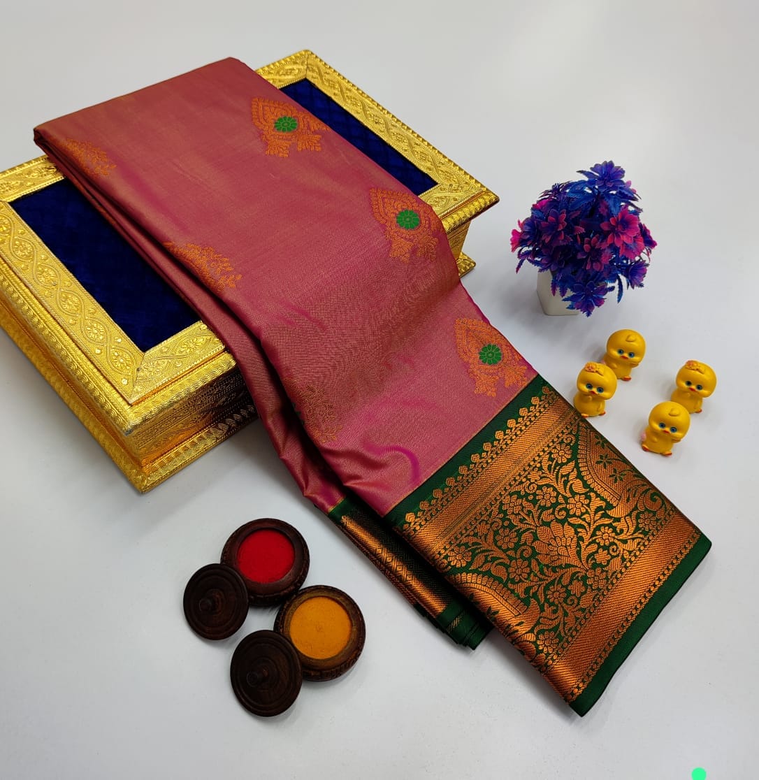 Dusty Rose Korvai Kottanchi Meena Work Premium Soft Silk Saree