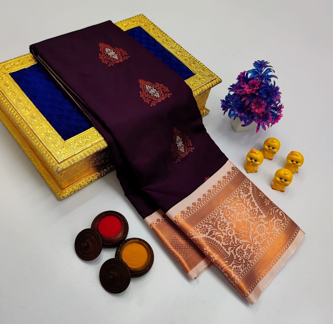 Wine Korvai Kottanchi Meena Work Premium Soft Silk Saree