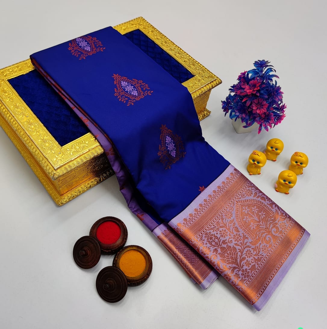 Royal Blue Korvai Kottanchi Meena Work Premium Soft Silk Saree