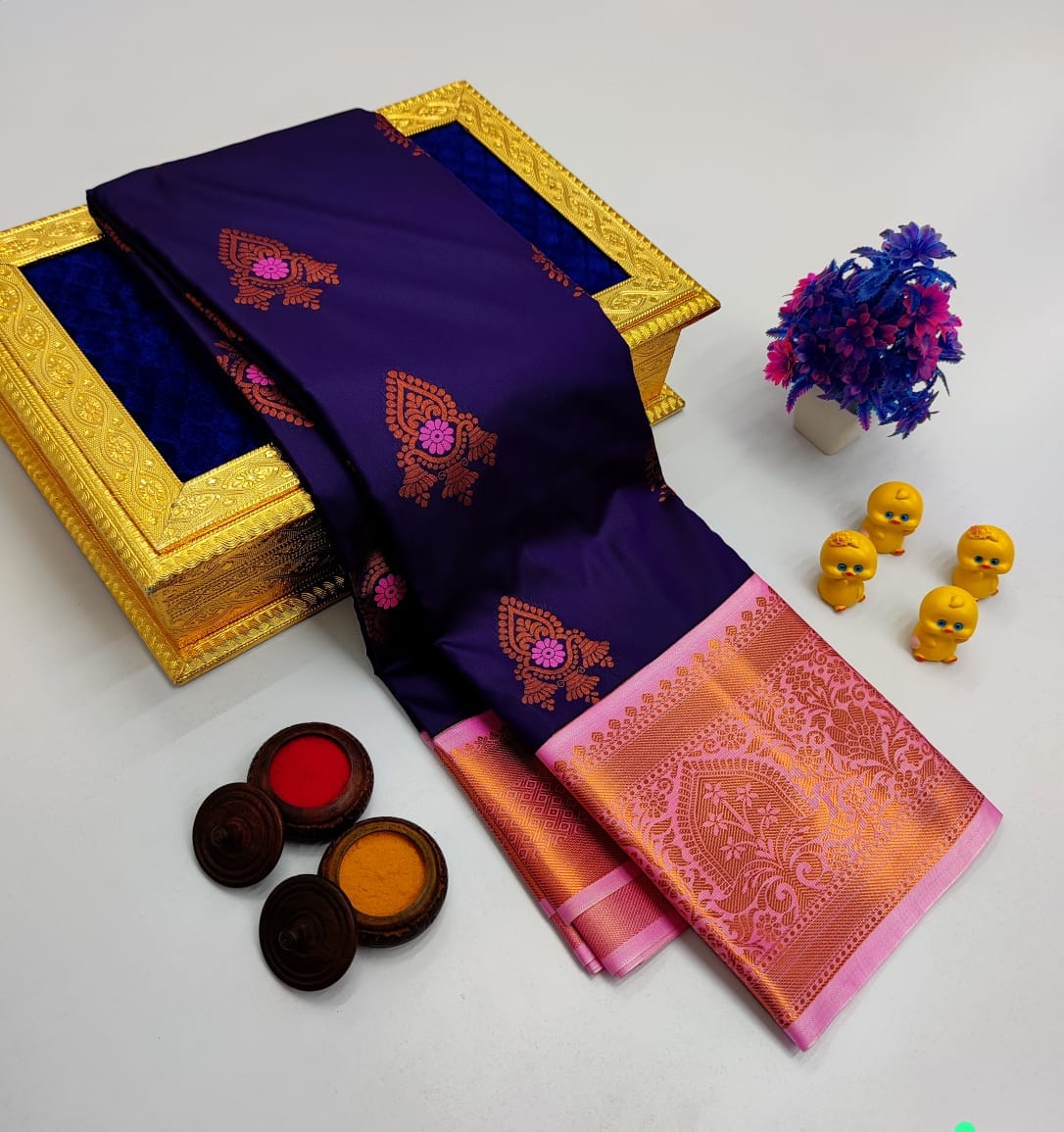 Purple Korvai Kottanchi Meena Work Premium Soft Silk Saree