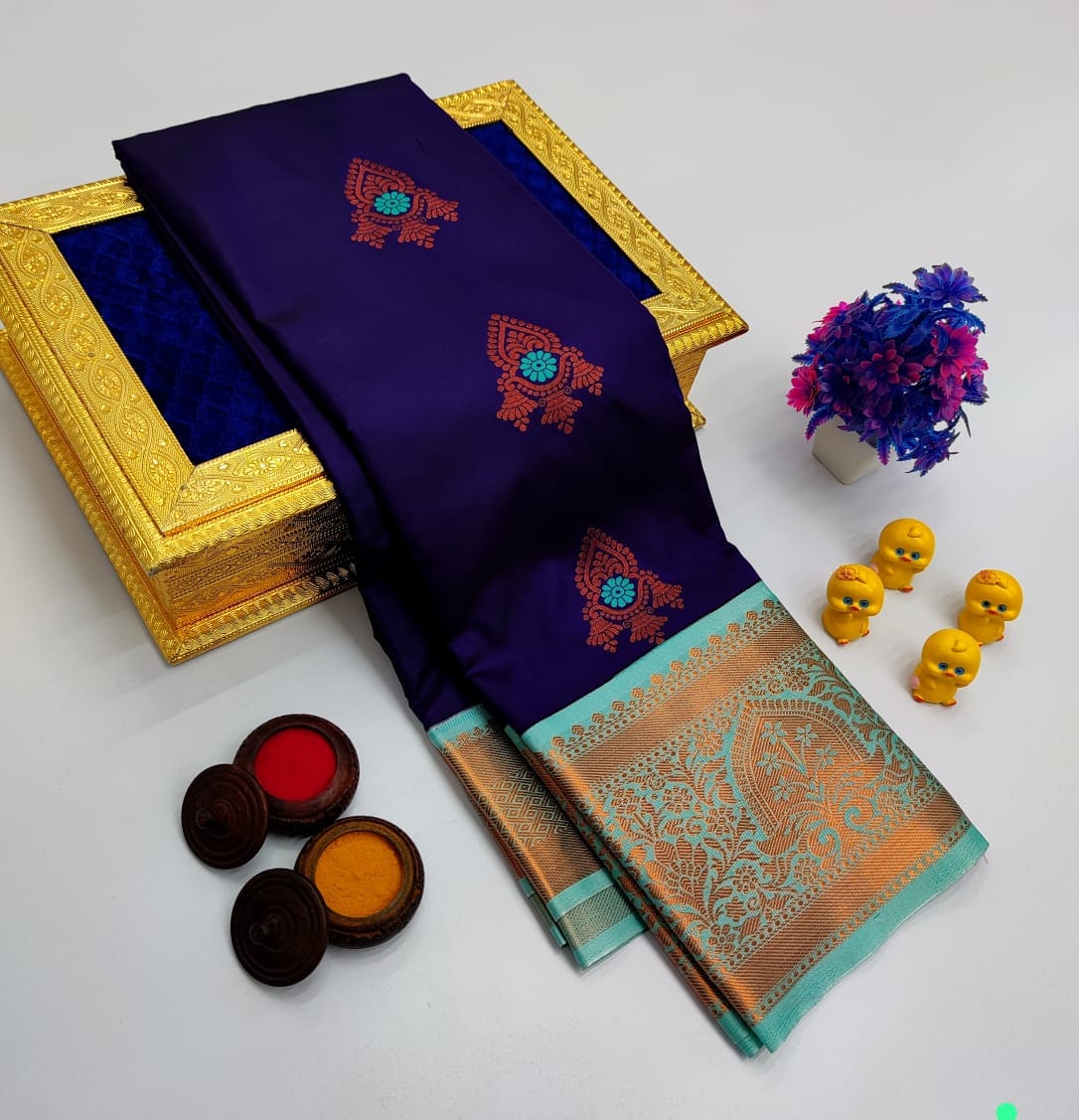 Violet Korvai Kottanchi Meena Work Premium Soft Silk Saree