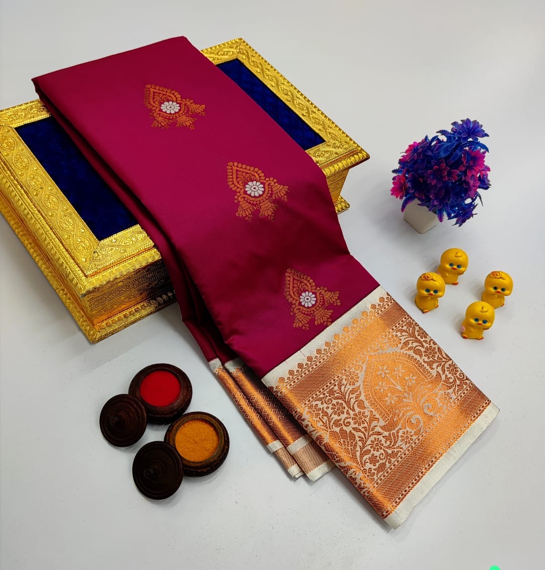 Magenta Korvai Kottanchi Meena Work Premium Soft Silk Saree