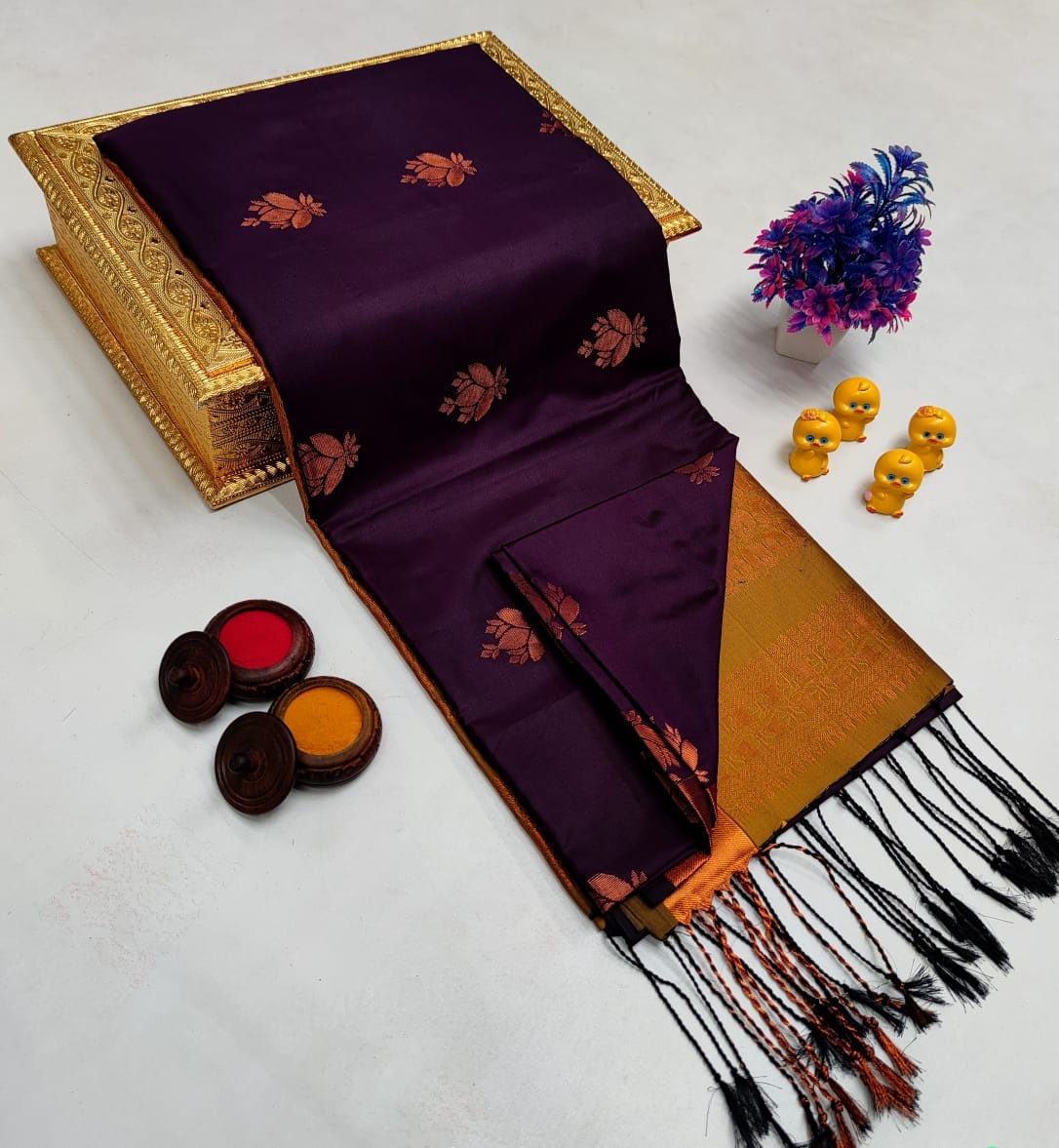 Mustard Yellow Geometric Weave – Borderless Soft Silk Sarees