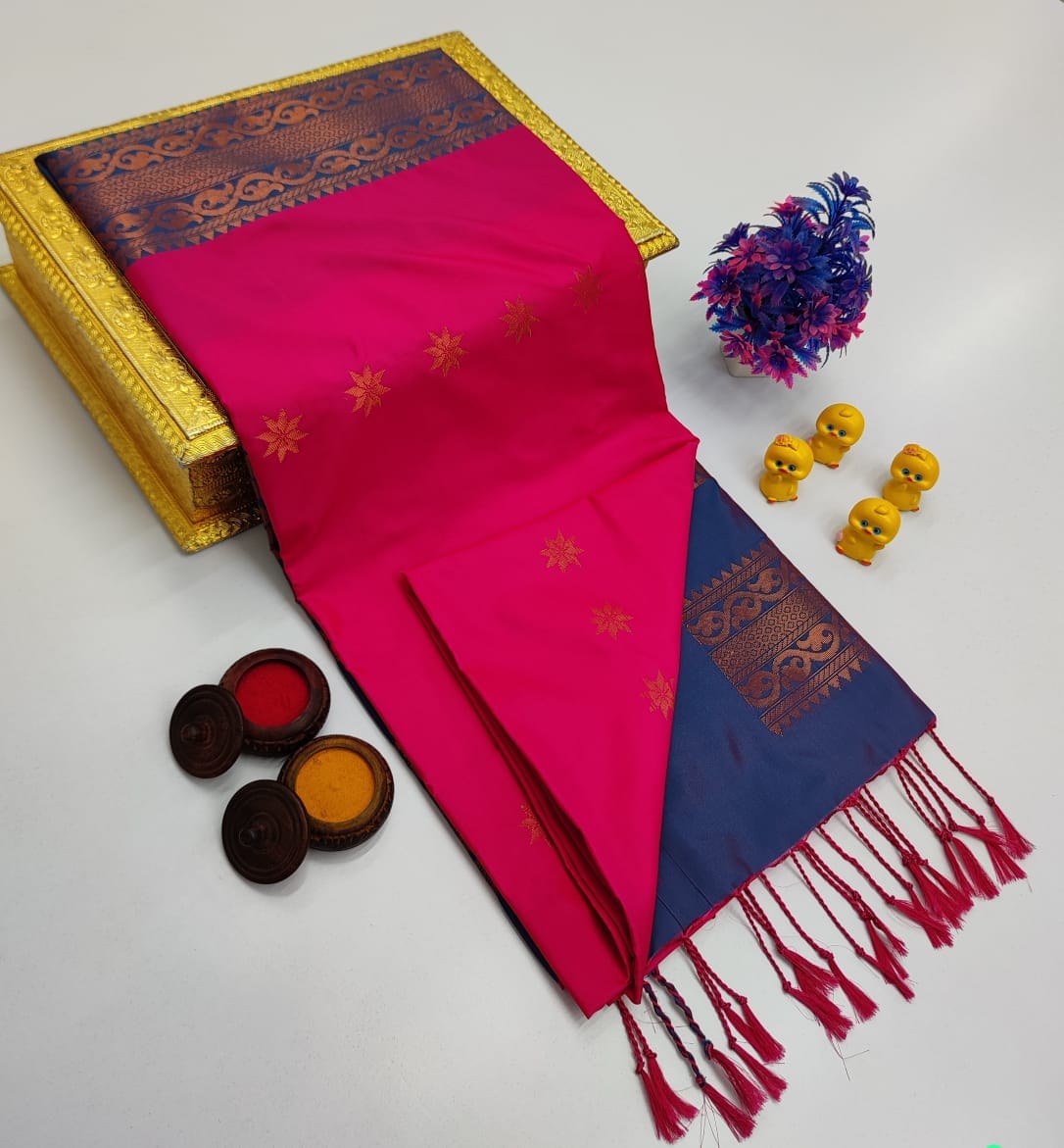 Deep Purple Classic Small Butta – Borderless Soft Silk Sarees