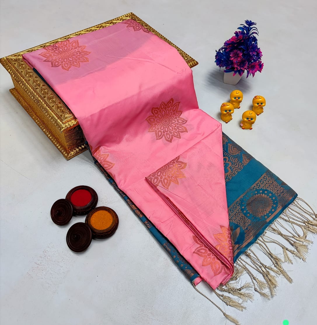 Red Classic Small Butta – Borderless Soft Silk Sarees