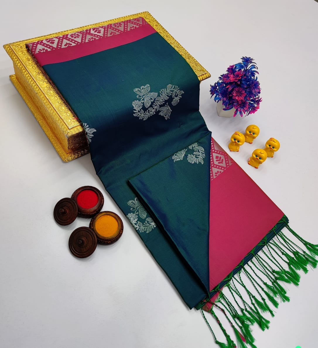 Violet Classic Small Butta – Borderless Soft Silk Sarees