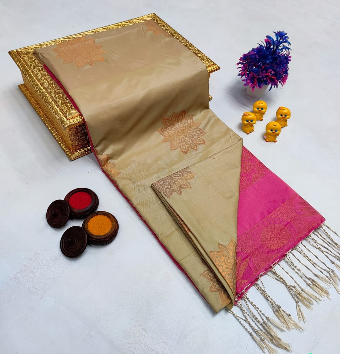 Purple Classic Small Butta – Borderless Soft Silk Sarees