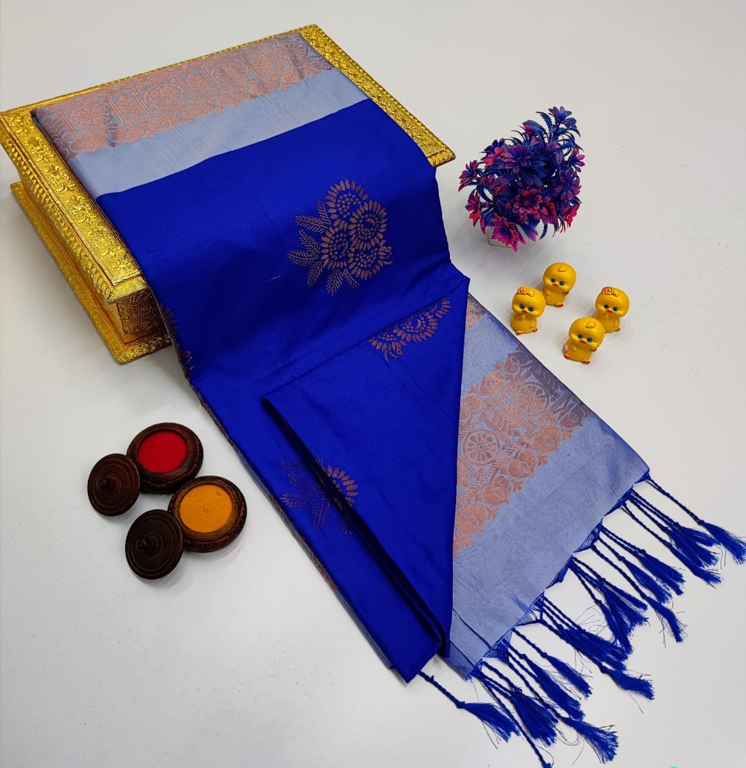 Olive Green Classic Small Butta – Borderless Soft Silk Sarees