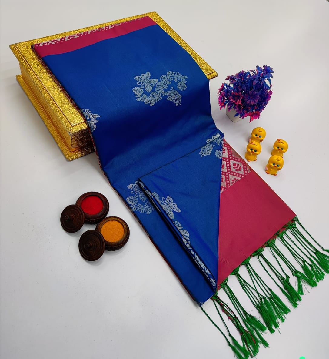 Bottle Green Classic Small Butta – Borderless Soft Silk Sarees