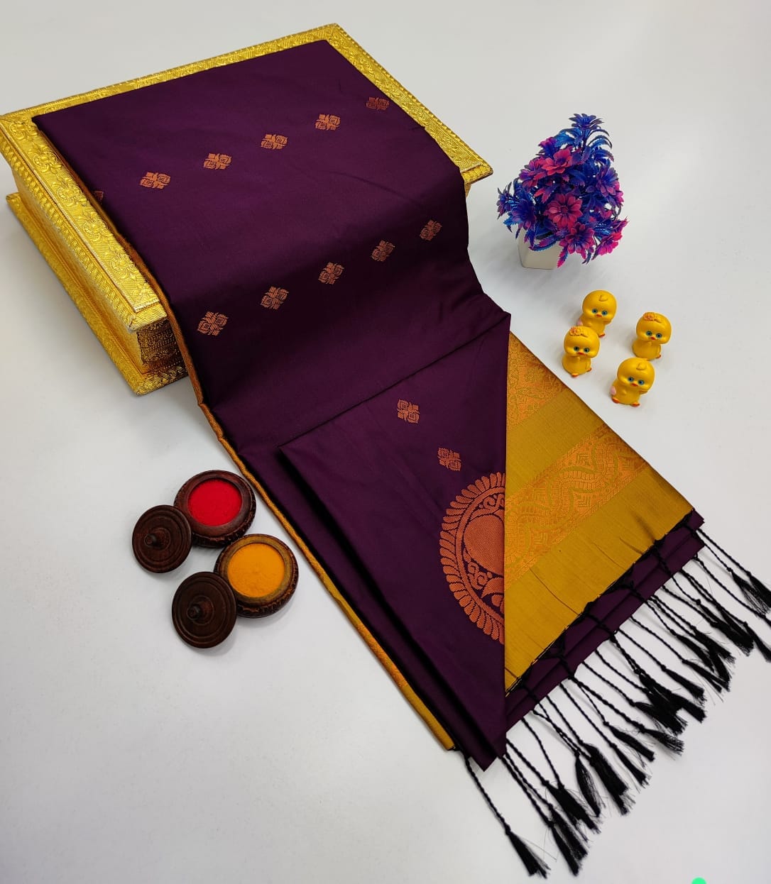 Charcoal Grey Classic Small Butta – Borderless Soft Silk Sarees