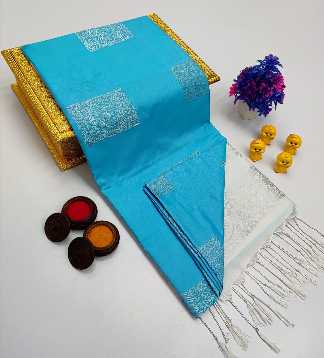 Wine Maroon Silver Medallion Borderless Soft Silk Saree