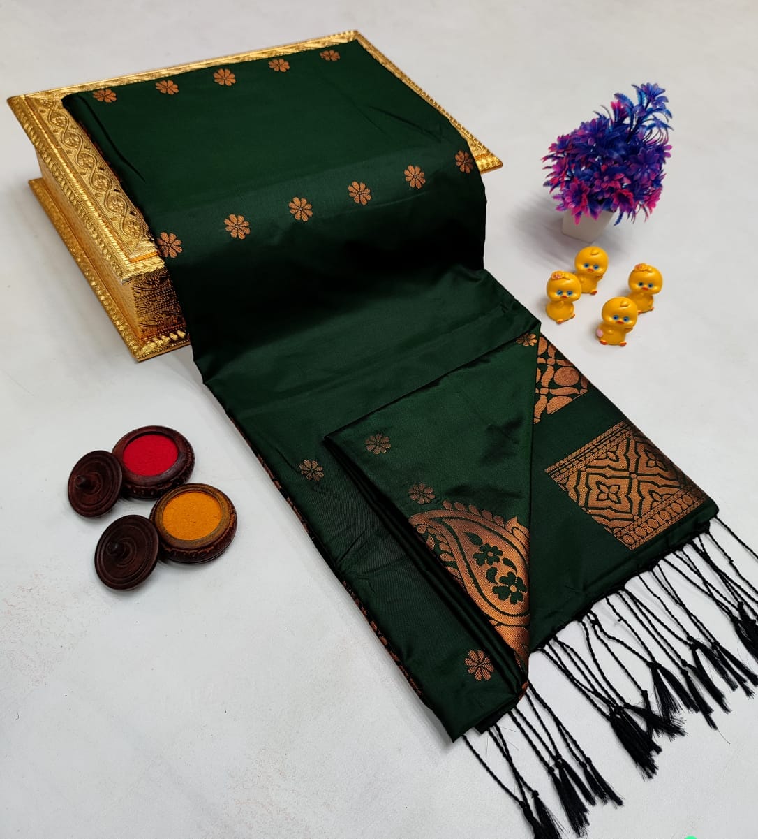Lime Green Geometric Weave – Borderless Soft Silk Sarees