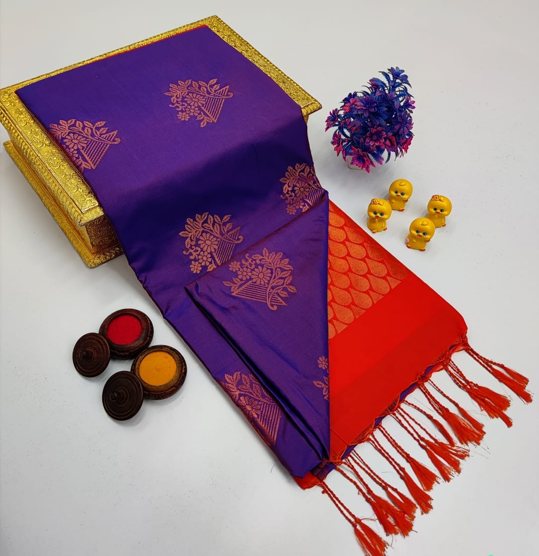 Coffee Brown Silver Medallion Borderless Soft Silk Saree