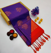 Coffee Brown Silver Medallion Borderless Soft Silk Saree