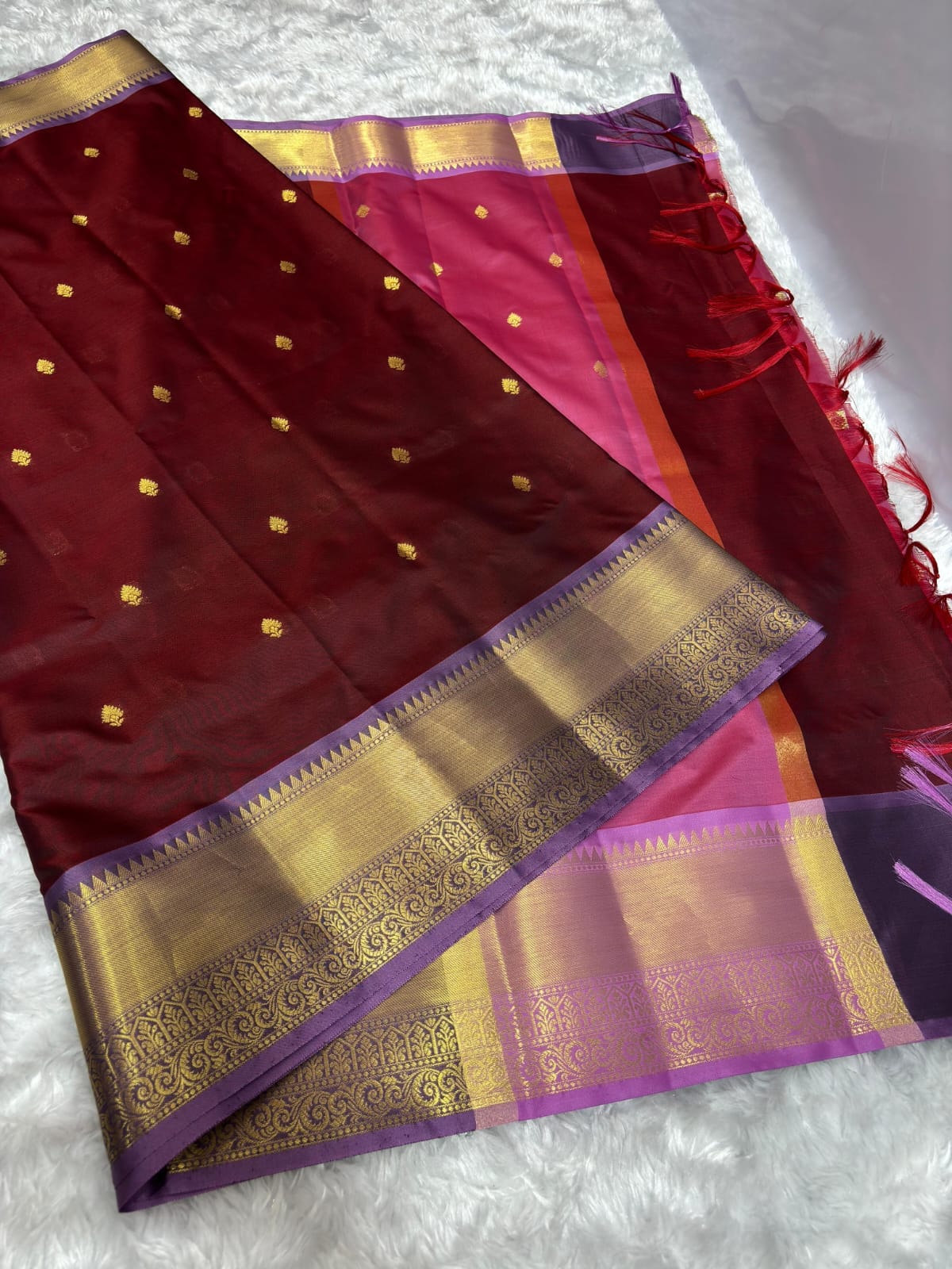 Coffee Brown with Pink Premium Banarasi Katan Silk Saree detail