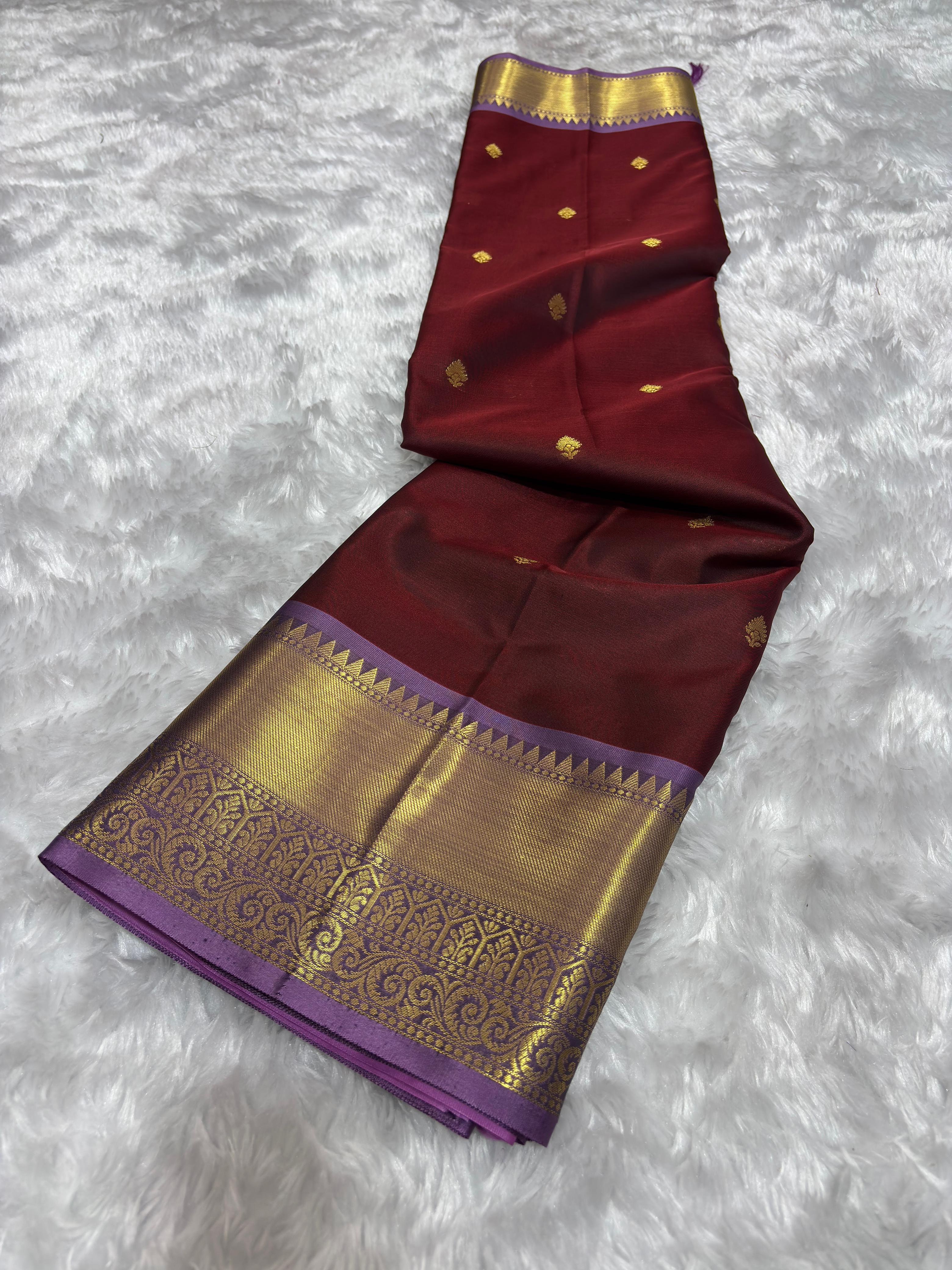 Coffee Brown with Pink Premium Banarasi Katan Silk Saree border view
