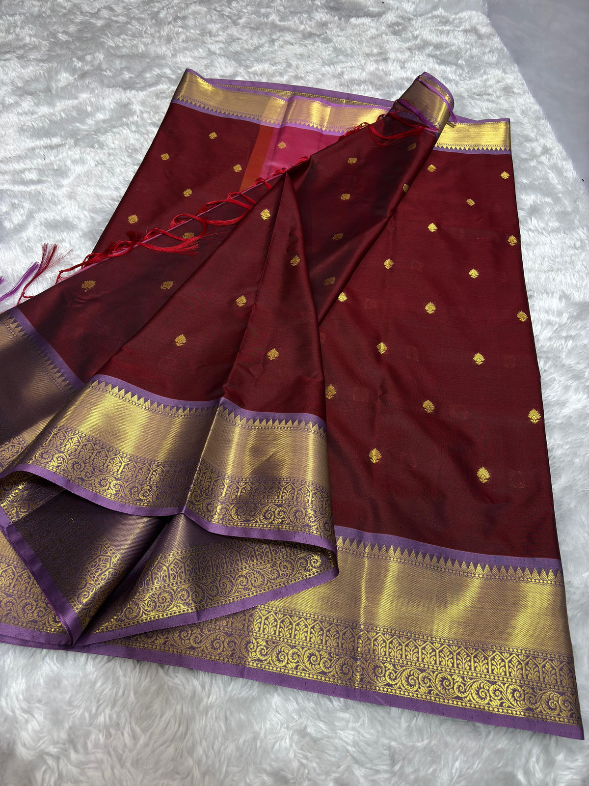 Coffee Brown with Pink Premium Banarasi Katan Silk Saree pallu view
