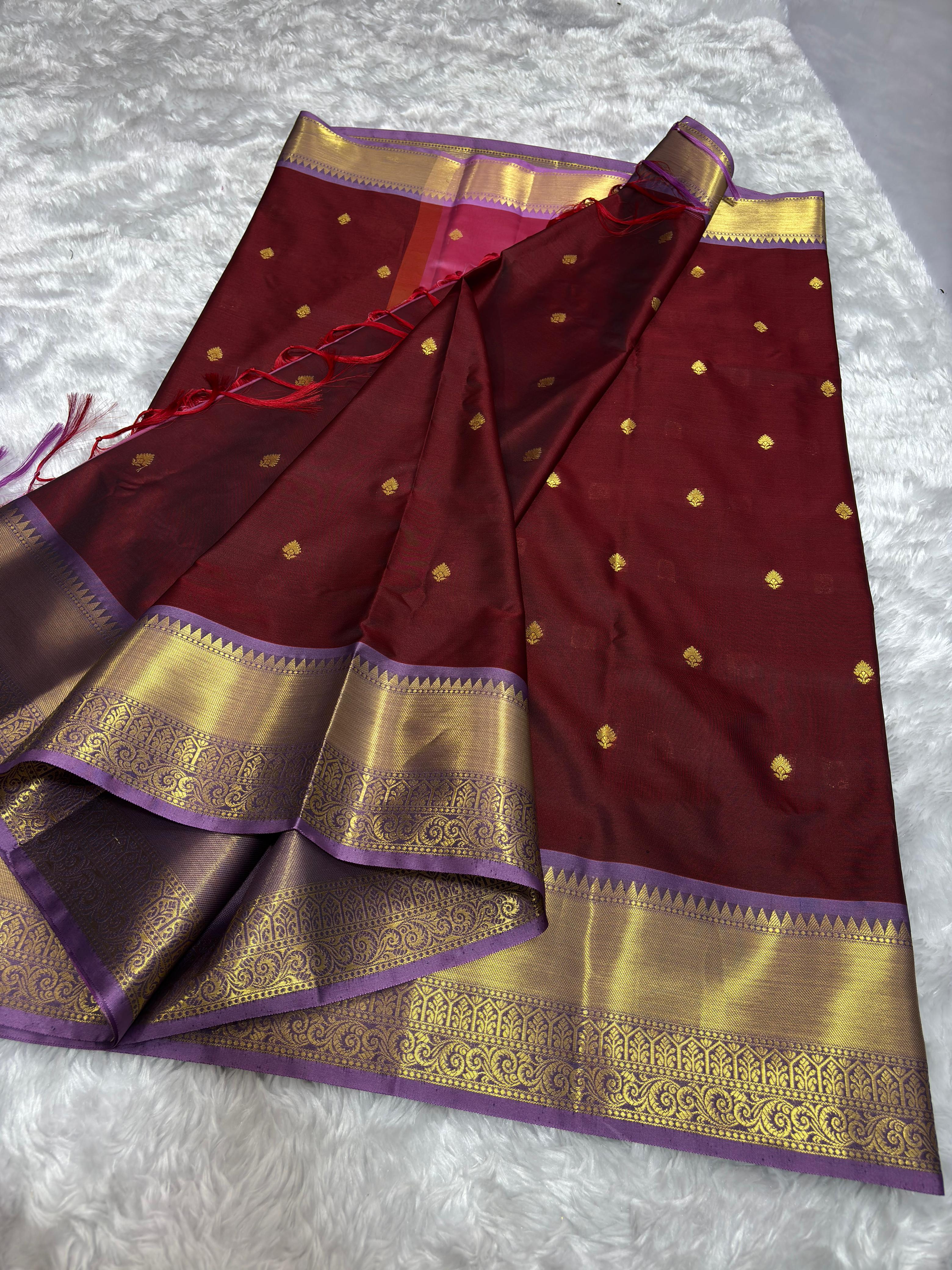 Coffee Brown with Pink Premium Banarasi Katan Silk Saree pallu view