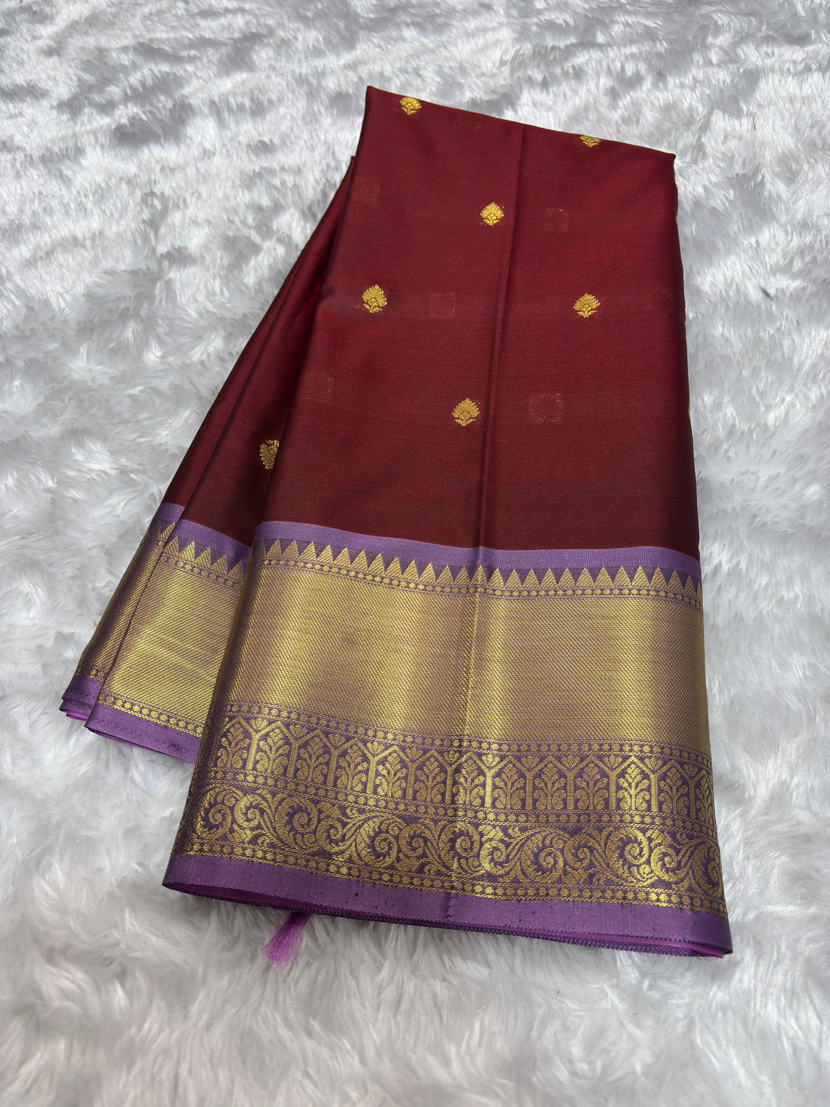 Coffee Brown with Pink Premium Banarasi Katan Silk Saree close-up