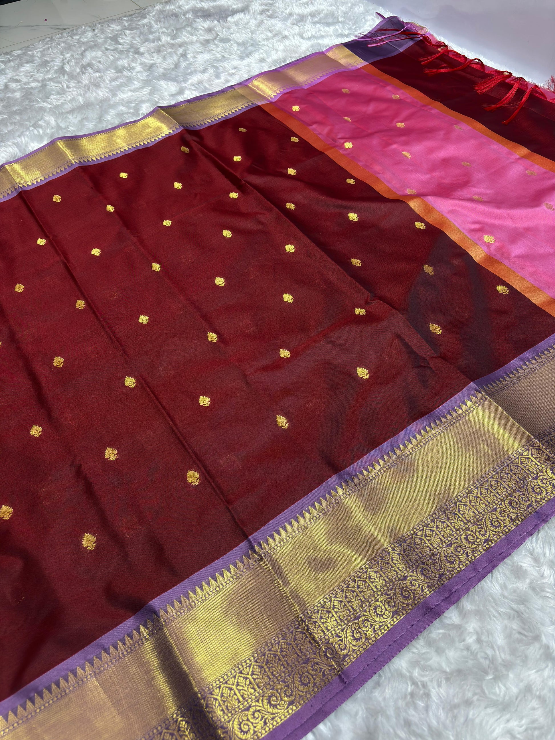 Coffee Brown with Pink Premium Banarasi Katan Silk Saree gallery view