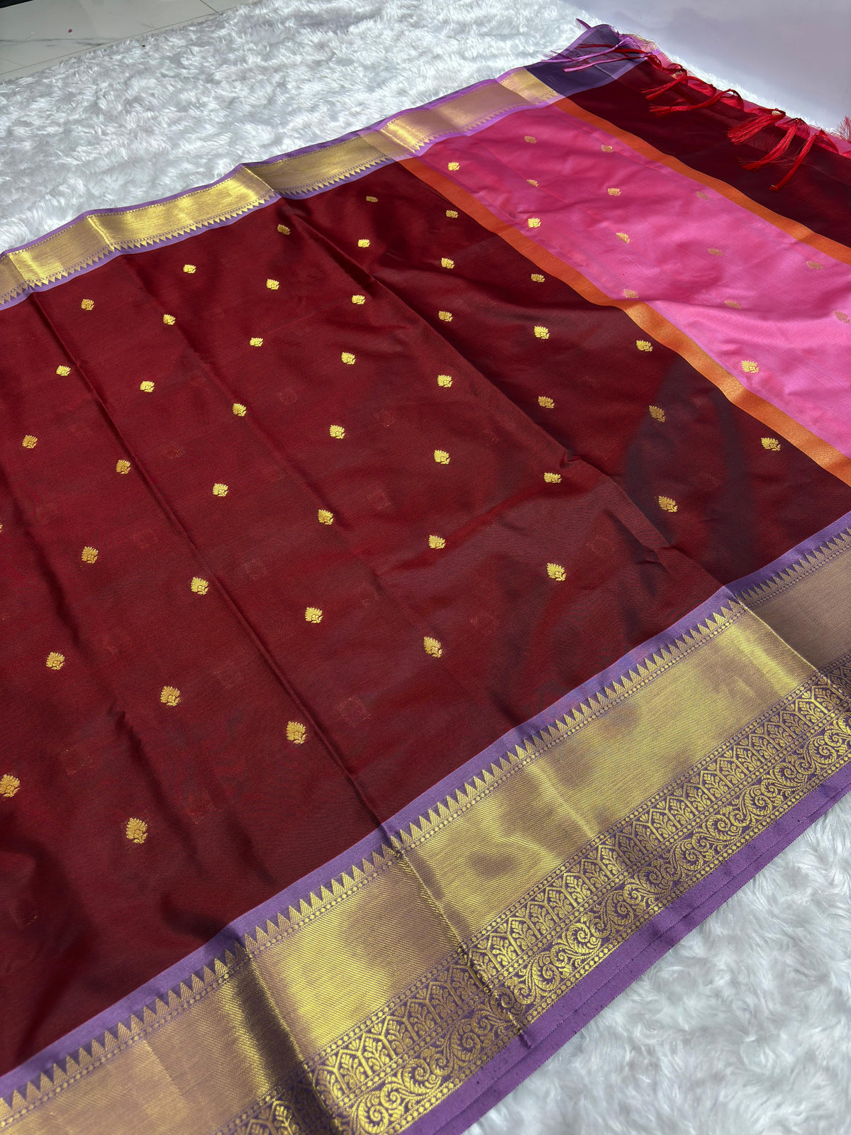 Coffee Brown with Pink Premium Banarasi Katan Silk Saree gallery view
