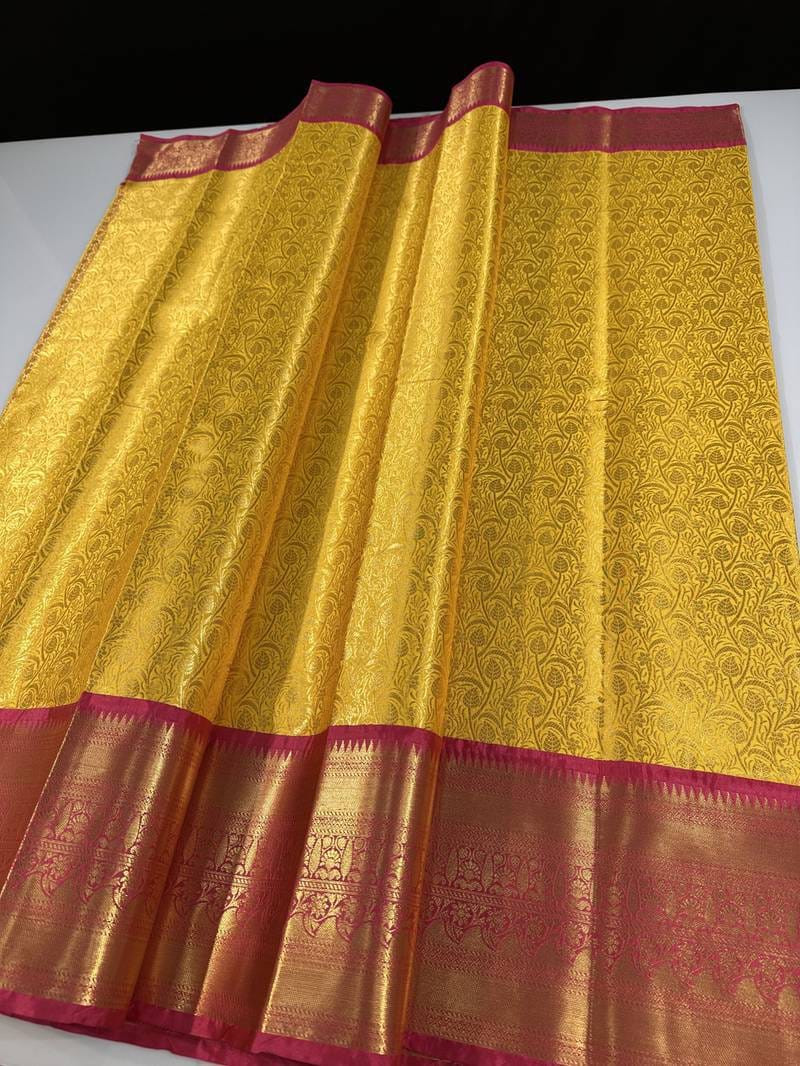 Banarasi Tissue Silk Saree - Mustard Gold and Maroon