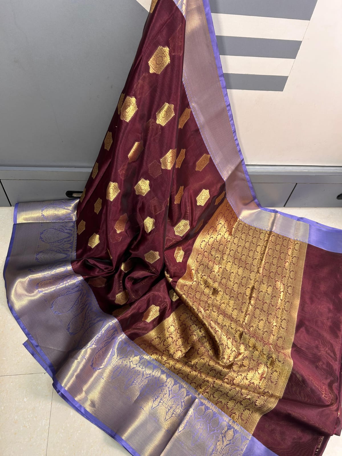 Banarasi Tissue Silk Saree - Hot Pink Black Gold detail