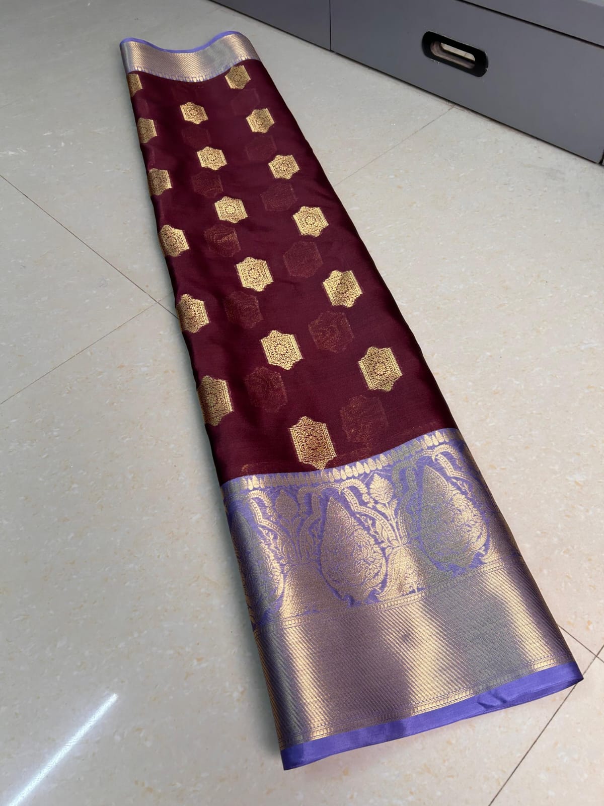 Banarasi Tissue Silk Saree - Hot Pink Black Gold woven detail