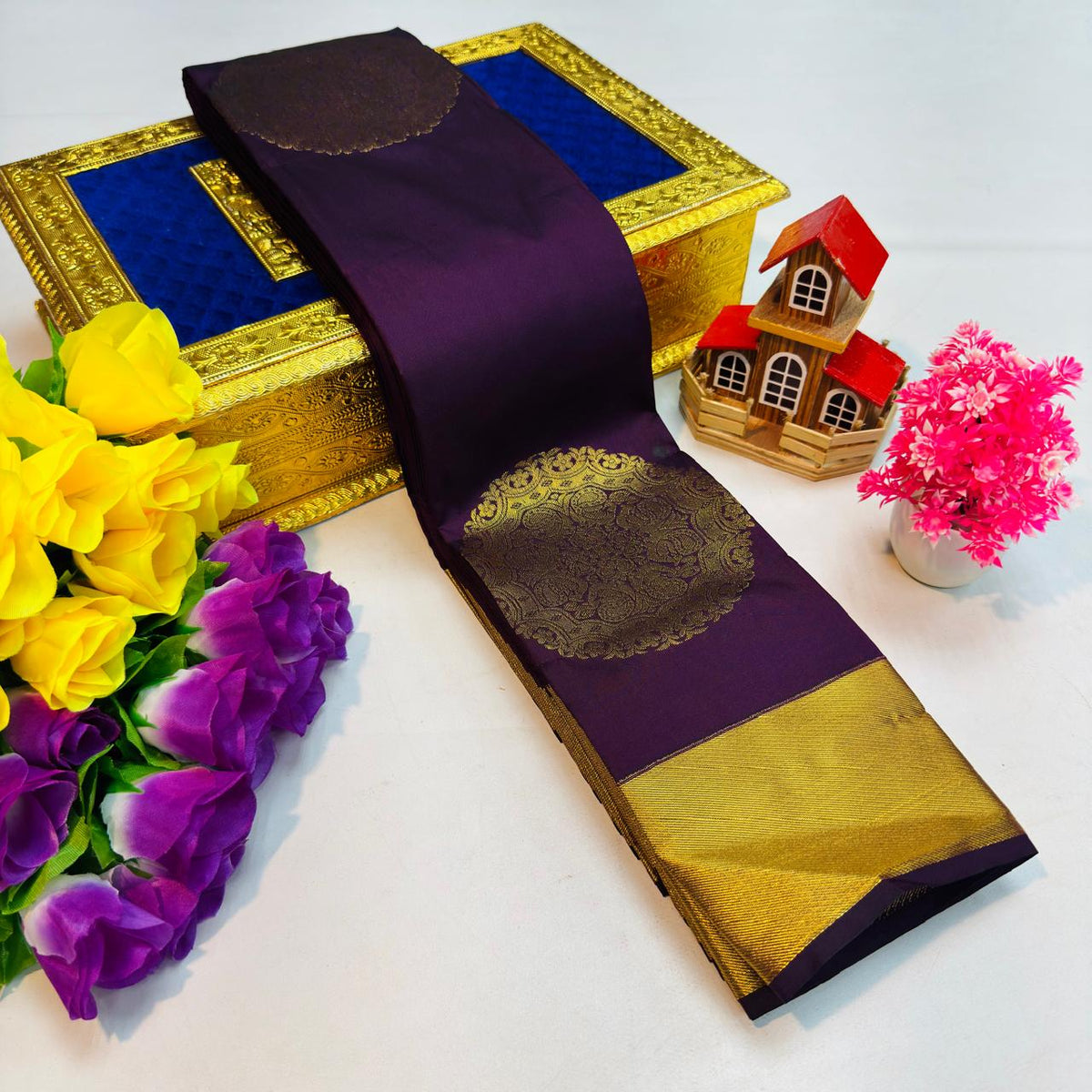 Aubergine Purple Kanchi Rich Soft Silk Saree