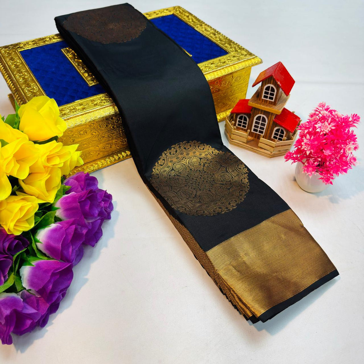 Black Kanchi Rich Soft Silk Saree