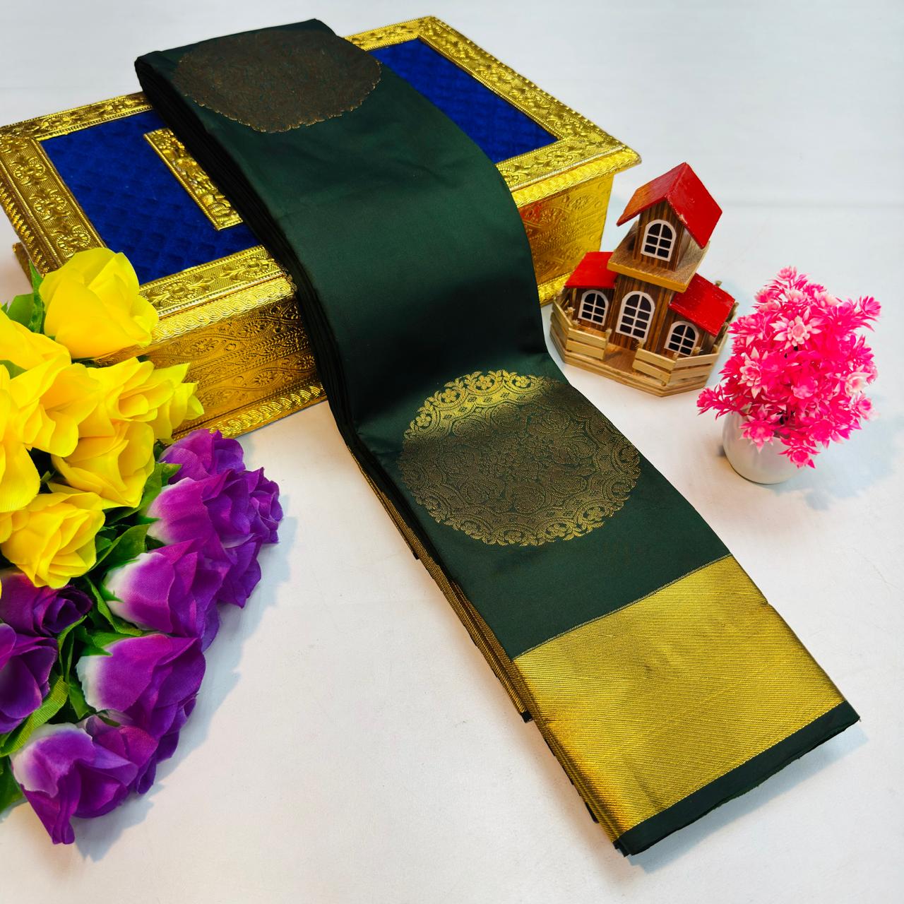 Bottle Green Kanchi Rich Soft Silk Saree