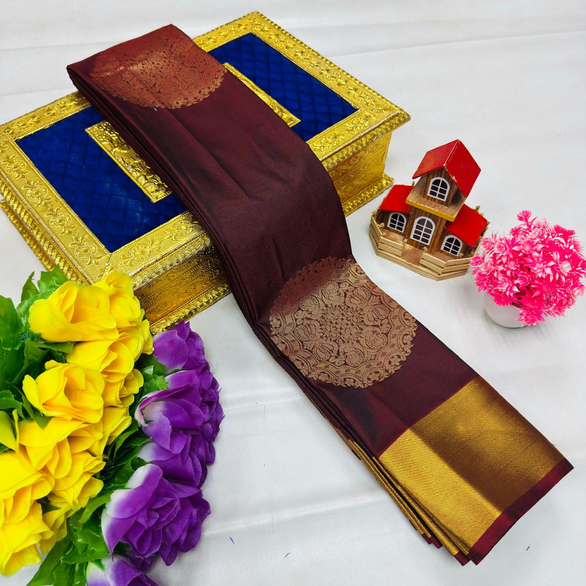 Chocolate Maroon Kanchi Rich Soft Silk Saree