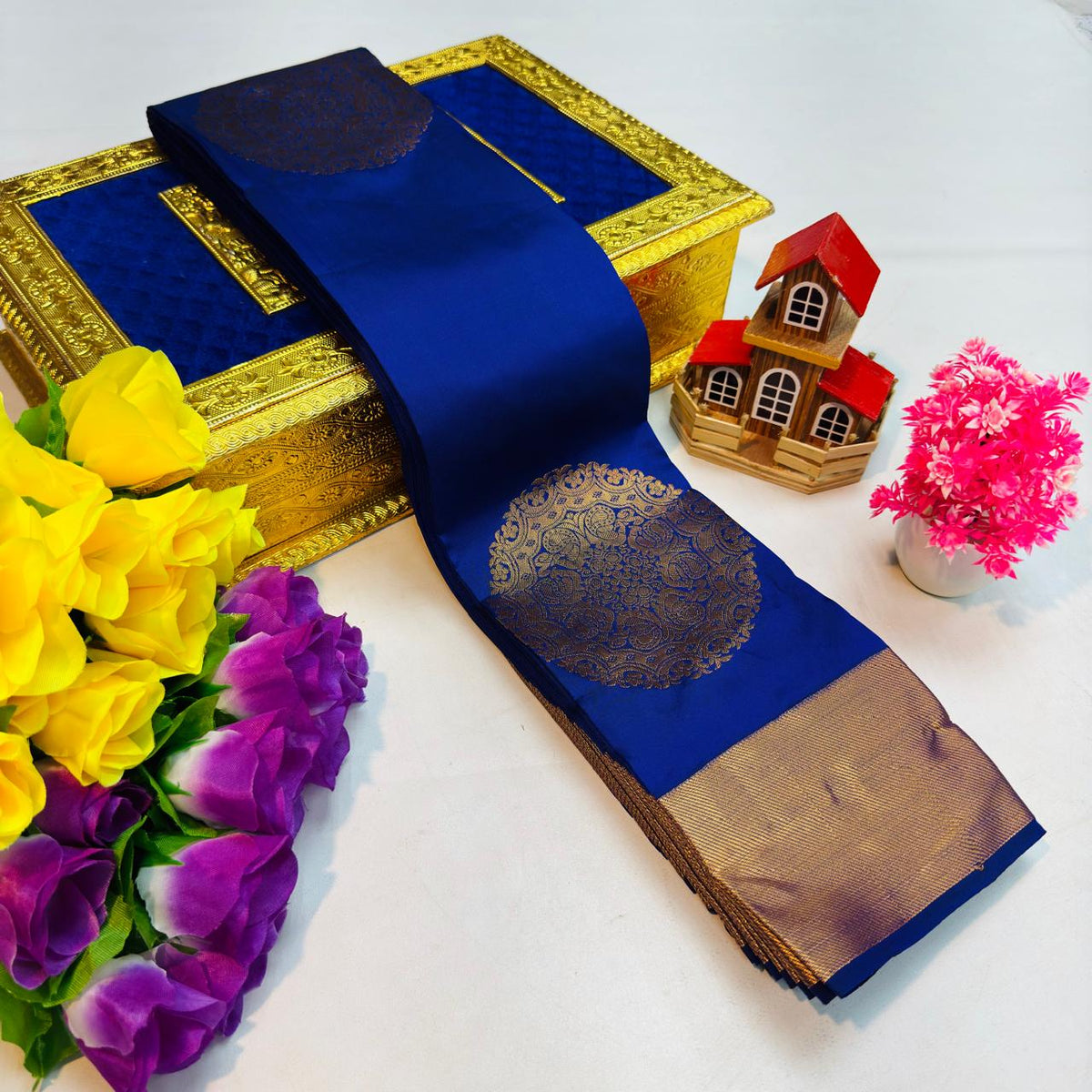 Cobalt Blue Kanchi Rich Soft Silk Saree