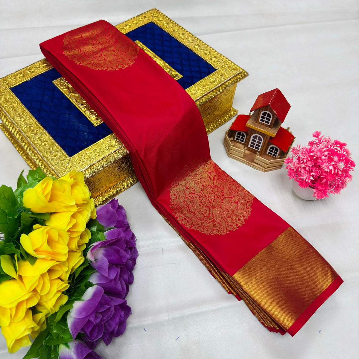 Crimson Red Kanchi Rich Soft Silk Saree