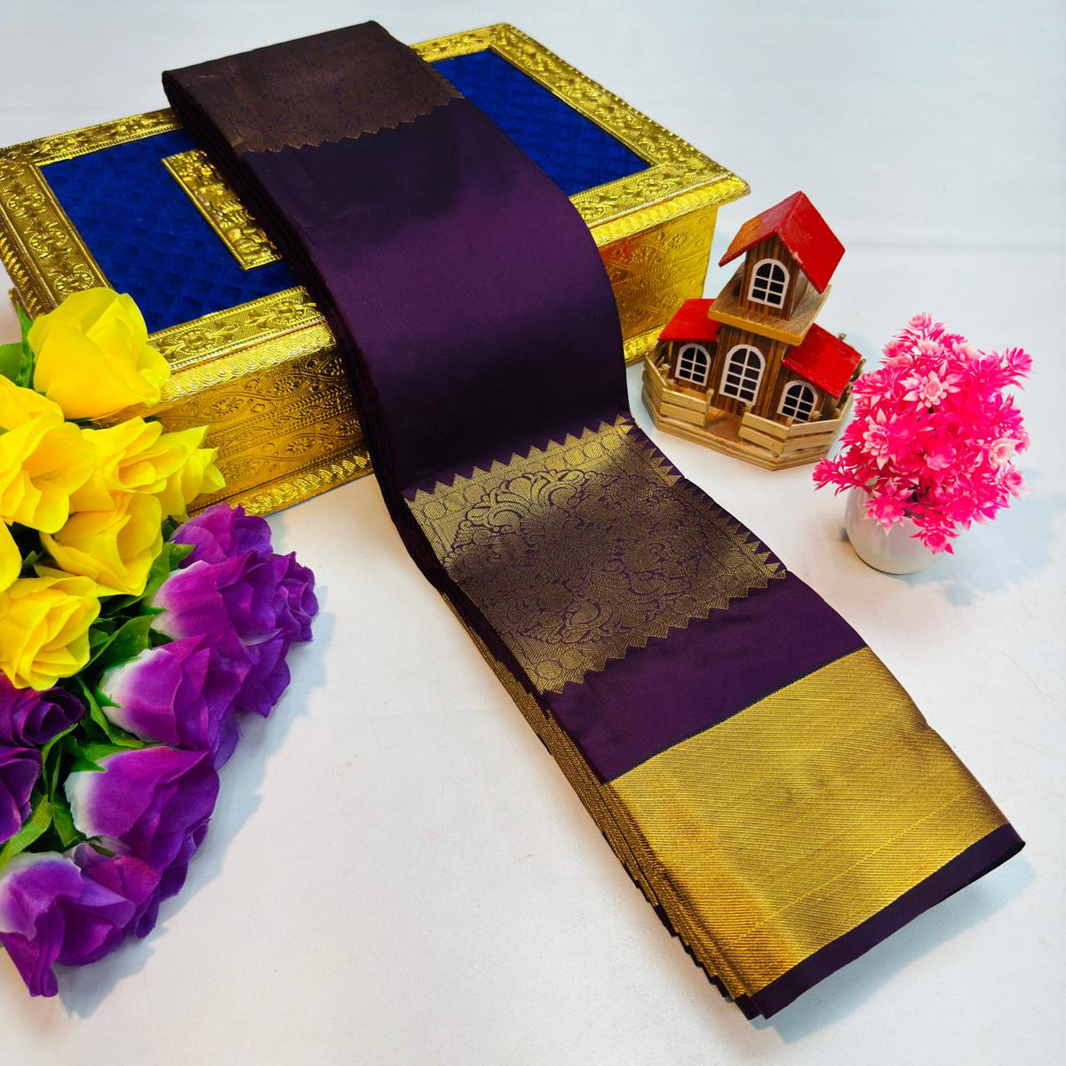 Deep Plum Kanchi Rich Soft Silk Saree